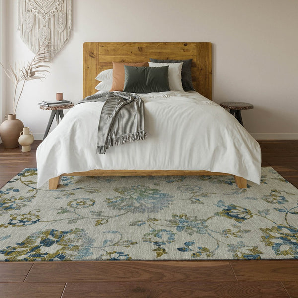 HomeRoots 9' X 12' Taupe Blue Gold Floral Area Rug - Stain Resistant, UV Protected, Durable & Stylish Design 667950