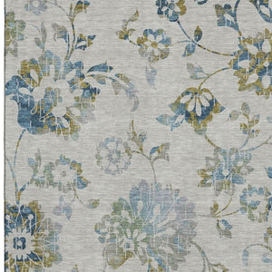 HomeRoots 9' X 12' Taupe Blue Gold Floral Area Rug - Stain Resistant, UV Protected, Durable & Stylish Design 667950