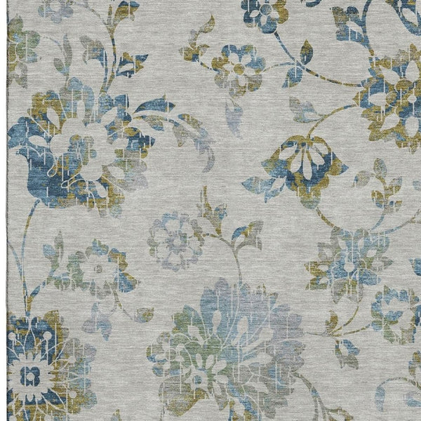 HomeRoots 9' X 12' Taupe Blue Gold Floral Area Rug - Stain Resistant, UV Protected, Durable & Stylish Design 667950