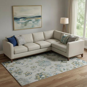 HomeRoots 10' Elegant Taupe Blue & Gold Floral Area Rug - Washable, UV Protected, Ideal for Busy Homes! 667951