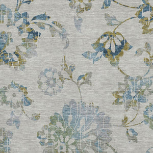HomeRoots 10' Elegant Taupe Blue & Gold Floral Area Rug - Washable, UV Protected, Ideal for Busy Homes! 667951