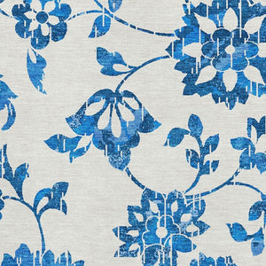 HomeRoots 5' X 8' White And Blue Floral Washable Area Rug with UV Protection – Stylish, Durable, and Easy Care 667953