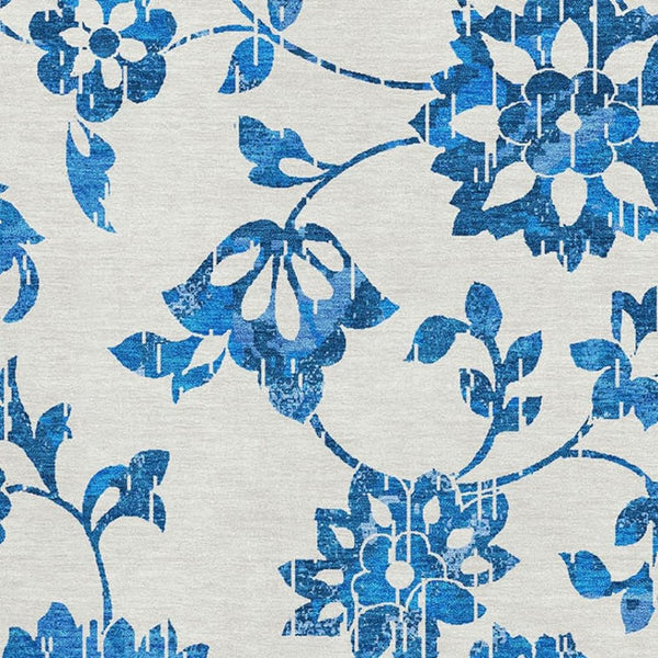 HomeRoots 5' X 8' White And Blue Floral Washable Area Rug with UV Protection – Stylish, Durable, and Easy Care 667953
