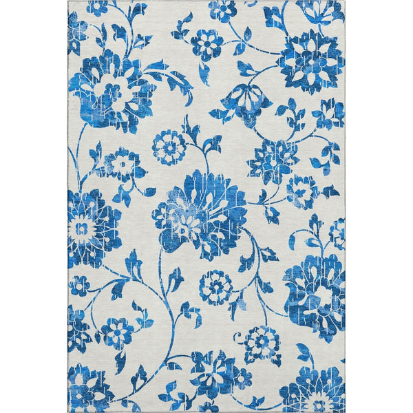 HomeRoots 5' X 8' White And Blue Floral Washable Area Rug with UV Protection – Stylish, Durable, and Easy Care 667953