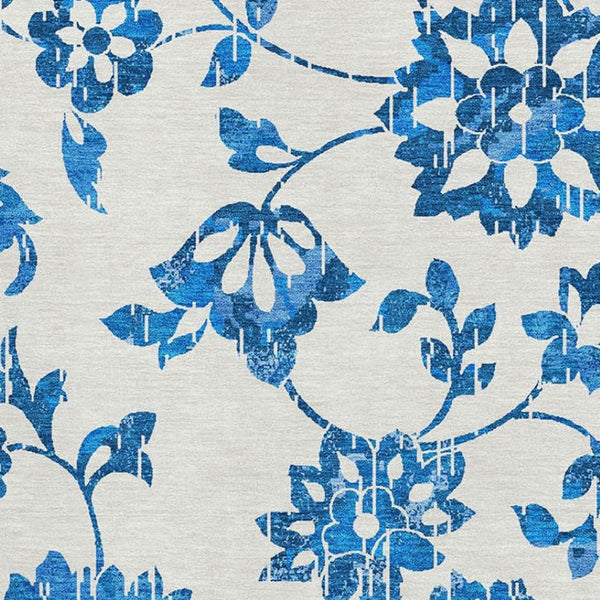 HomeRoots 8' X 10' Stylish White and Blue Floral Area Rug - Washable, UV-Resistant, Durable for High Traffic Areas 667955