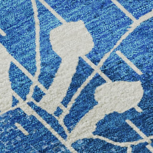 HomeRoots 9' X 12' Floral Washable Area Rug - Blue and White, UV Protection, Stain Resistant, Perfect for Families 667956