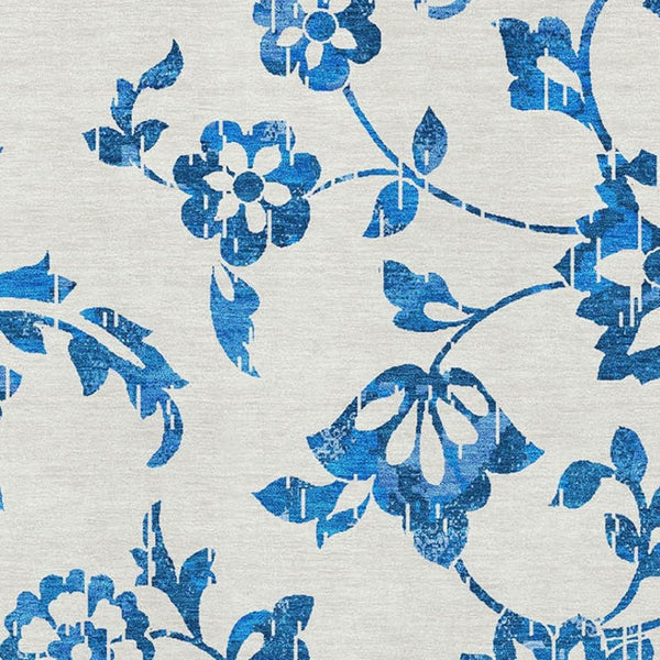 HomeRoots 10' X 14' Washable Area Rug – Elegant White & Blue Floral Design with UV Protection for Durability 667957