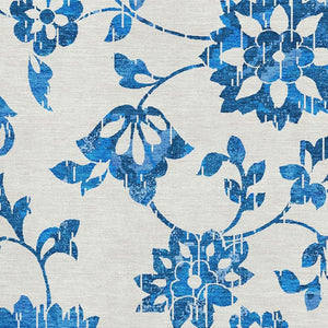 HomeRoots 10' X 14' Washable Area Rug – Elegant White & Blue Floral Design with UV Protection for Durability 667957