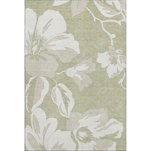 HomeRoots 5' X 8' Artichoke Green Floral Area Rug - Stain-Resistant, UV Protected, Machine Washable Elegance 667959