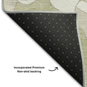 HomeRoots 5' X 8' Artichoke Green Floral Area Rug - Stain-Resistant, UV Protected, Machine Washable Elegance 667959