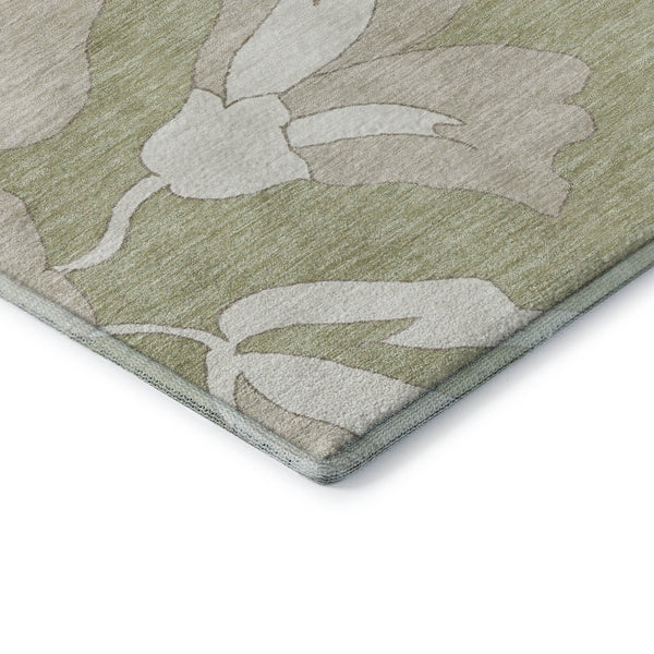 HomeRoots 5' X 8' Artichoke Green Floral Area Rug - Stain-Resistant, UV Protected, Machine Washable Elegance 667959