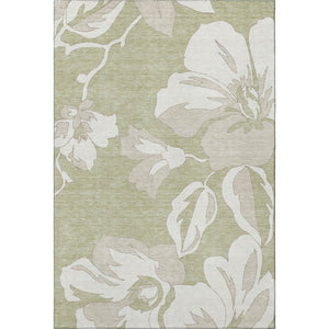 HomeRoots 5' X 8' Artichoke Green Floral Area Rug - Stain-Resistant, UV Protected, Machine Washable Elegance 667959