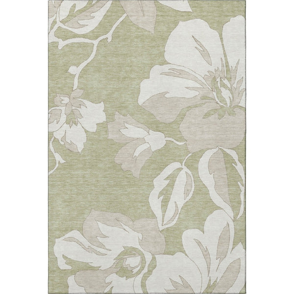 HomeRoots 5' X 8' Artichoke Green Floral Area Rug - Stain-Resistant, UV Protected, Machine Washable Elegance 667959