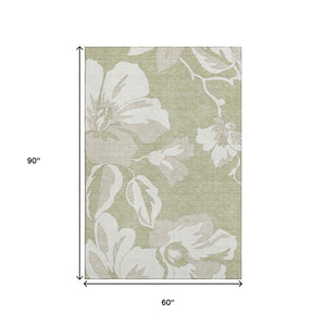 HomeRoots 5' X 8' Artichoke Green Floral Area Rug - Stain-Resistant, UV Protected, Machine Washable Elegance 667959