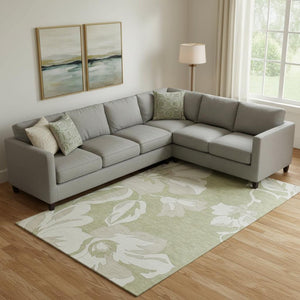 HomeRoots 8' X 10' Artichoke Green Floral Area Rug - Washable, UV Protected, Durable for Homes with Kids & Pets 667961