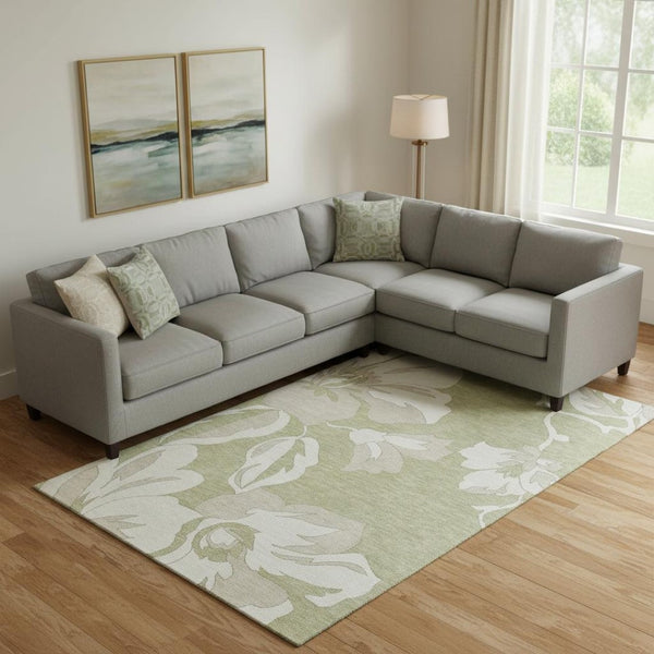 HomeRoots 8' X 10' Artichoke Green Floral Area Rug - Washable, UV Protected, Durable for Homes with Kids & Pets 667961