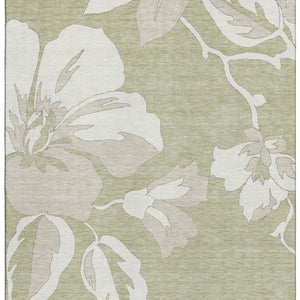 HomeRoots 8' X 10' Artichoke Green Floral Area Rug - Washable, UV Protected, Durable for Homes with Kids & Pets 667961