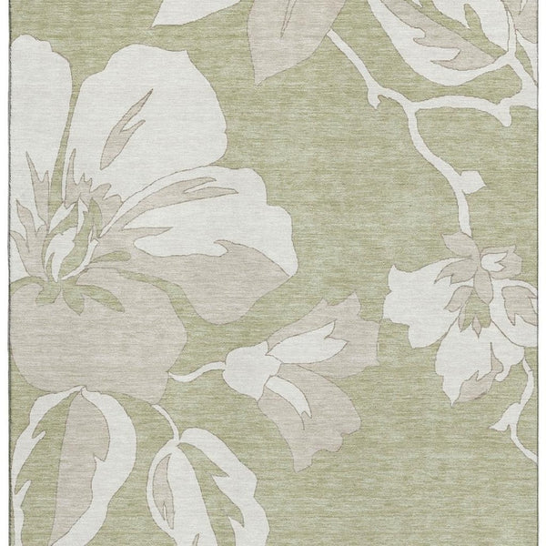 HomeRoots 8' X 10' Artichoke Green Floral Area Rug - Washable, UV Protected, Durable for Homes with Kids & Pets 667961