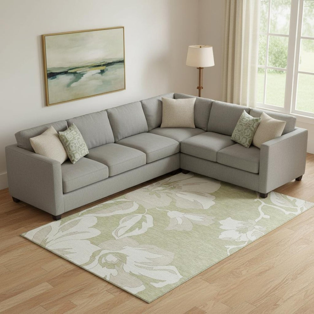 HomeRoots 9' X 12' Artichoke Green Floral Area Rug - Washable, UV Protected, Stain-Resistant, Easy-Care Design 667962