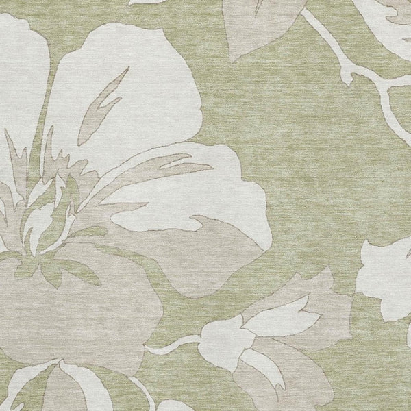 HomeRoots 9' X 12' Artichoke Green Floral Area Rug - Washable, UV Protected, Stain-Resistant, Easy-Care Design 667962