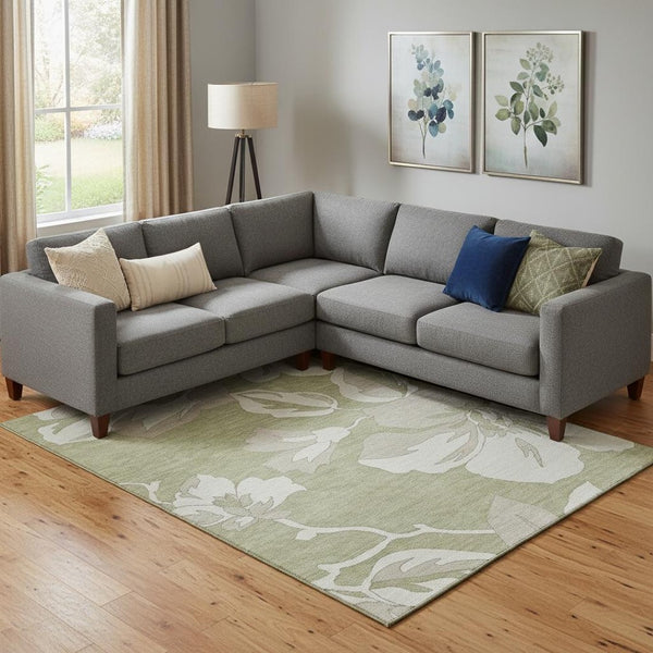 HomeRoots 10' X 14' Artichoke Green Floral Area Rug – Durable, Washable, UV-Protected, Perfect for Homes! 667963