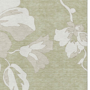 HomeRoots 10' X 14' Artichoke Green Floral Area Rug – Durable, Washable, UV-Protected, Perfect for Homes! 667963