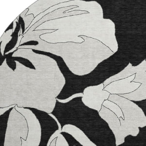 HomeRoots 8' Black and Ivory Floral Washable Round Rug – Durable, UV Protected, Perfect for Busy Homes & Décor 667966