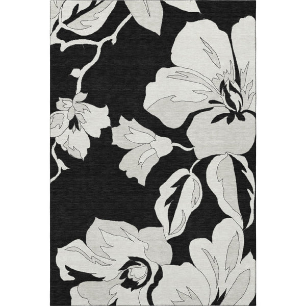 HomeRoots 8' X 10' Black and Ivory Floral Washable Area Rug - Durable, UV Protected, Stain Resistant Design 667967