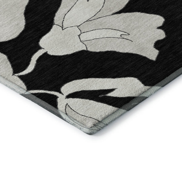 HomeRoots 9' X 12' Black and Ivory Floral Area Rug – Washable, Stain Resistant, UV Protected for Elegant Homes 667968