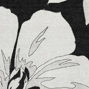 HomeRoots 9' X 12' Black and Ivory Floral Area Rug – Washable, Stain Resistant, UV Protected for Elegant Homes 667968