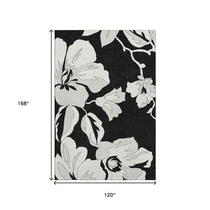 HomeRoots 10' X 14' Black And Ivory Floral Area Rug - Stylish, Washable, UV-Protected for Homes with Kids & Pets 667969