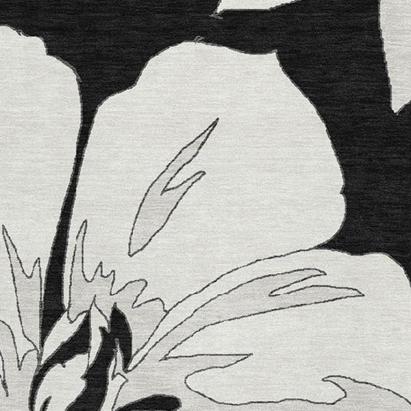 HomeRoots 10' X 14' Black And Ivory Floral Area Rug - Stylish, Washable, UV-Protected for Homes with Kids & Pets 667969