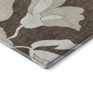 HomeRoots 8' Brown And Ivory Floral Washable Round Rug - Durable, Stain Resistant, UV Protected for Busy Homes 667972