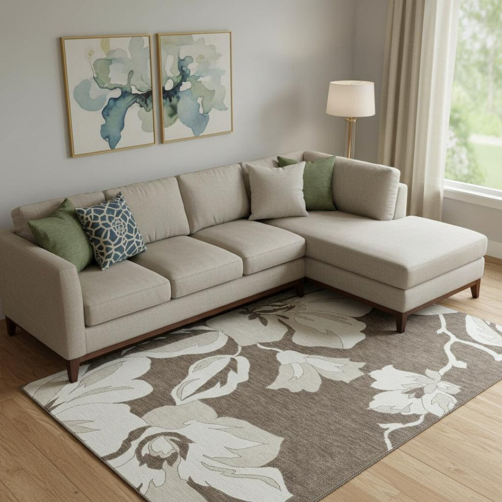 HomeRoots 8' X 10' Brown And Ivory Floral Area Rug – Washable, UV Protected, Stain-Resistant for Busy Homes 667973