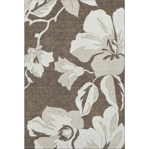 HomeRoots 8' X 10' Brown And Ivory Floral Area Rug – Washable, UV Protected, Stain-Resistant for Busy Homes 667973
