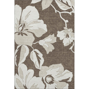 HomeRoots 9' X 12' Brown And Ivory Floral Area Rug – Washable, UV-Protected, Durable for High-Traffic Spaces 667974