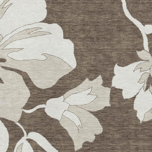 HomeRoots 9' X 12' Brown And Ivory Floral Area Rug – Washable, UV-Protected, Durable for High-Traffic Spaces 667974
