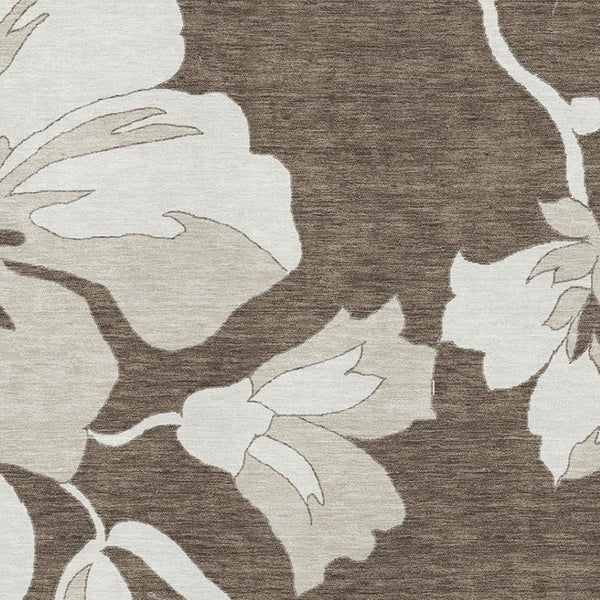 HomeRoots 9' X 12' Brown And Ivory Floral Area Rug – Washable, UV-Protected, Durable for High-Traffic Spaces 667974
