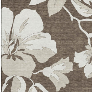 HomeRoots 9' X 12' Brown And Ivory Floral Area Rug – Washable, UV-Protected, Durable for High-Traffic Spaces 667974