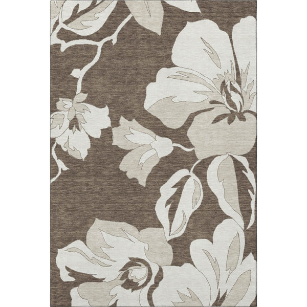 HomeRoots 10' X 14' Floral Washable Area Rug - Brown & Ivory, UV Protected, Durable, Easy-Care, Perfect for Homes 667975