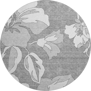 HomeRoots 8' Gray and Silver Floral Round Rug - Washable, UV-Resistant, Perfect for Living Rooms & More! 667978