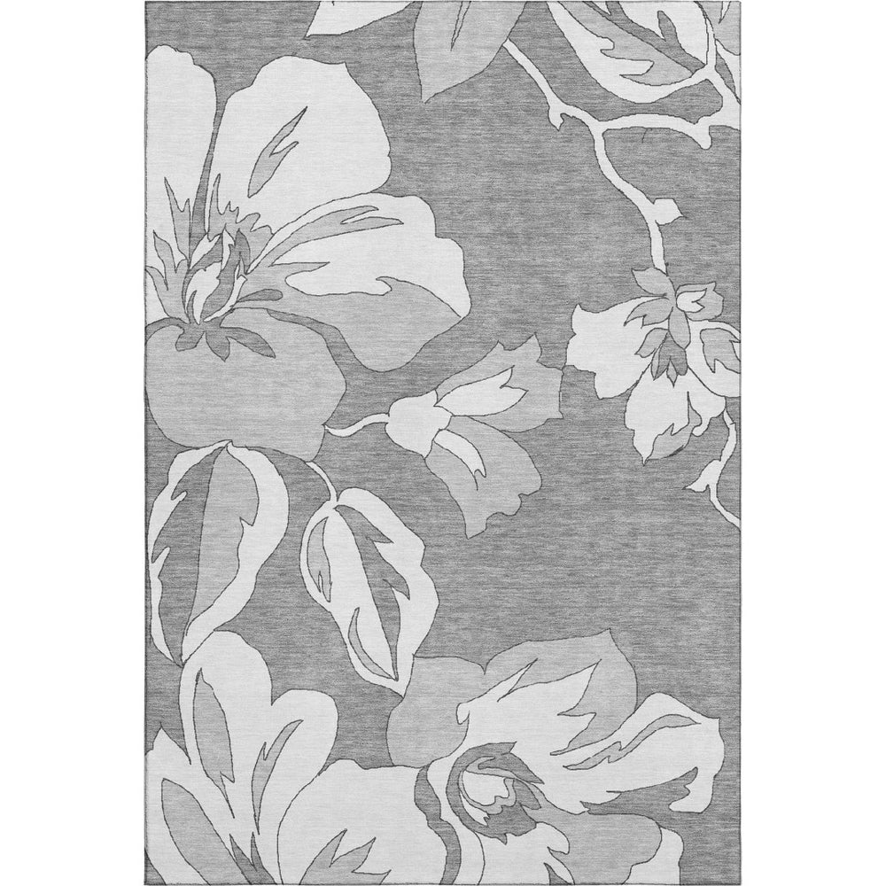 HomeRoots 8' X 10' Gray and Silver Floral Area Rug – Durable, Washable, UV Protected, Perfect for Busy Homes! 667979
