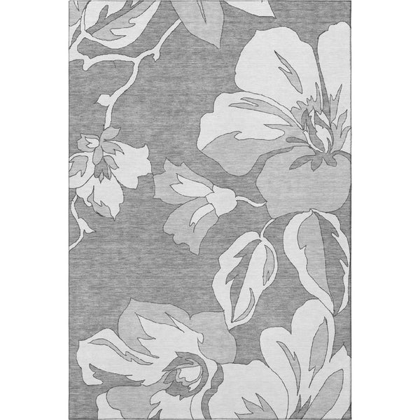 HomeRoots 9' X 12' Gray and Silver Floral Area Rug - Washable, UV Protected, Stain Resistant, Durable Design 667980