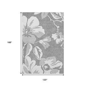 HomeRoots 10' X 14' Gray & Silver Floral Washable Area Rug – UV Protected, Durable, Ideal for High-Traffic Spaces! 667981