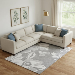 HomeRoots 10' X 14' Gray & Silver Floral Washable Area Rug – UV Protected, Durable, Ideal for High-Traffic Spaces! 667981