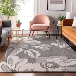 HomeRoots 10' X 14' Gray & Silver Floral Washable Area Rug – UV Protected, Durable, Ideal for High-Traffic Spaces! 667981