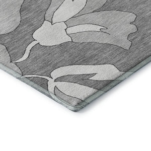 HomeRoots 10' X 14' Gray & Silver Floral Washable Area Rug – UV Protected, Durable, Ideal for High-Traffic Spaces! 667981