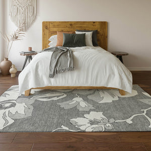 HomeRoots 10' X 14' Gray & Silver Floral Washable Area Rug – UV Protected, Durable, Ideal for High-Traffic Spaces! 667981