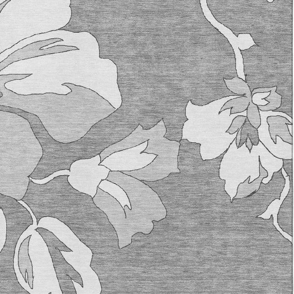 HomeRoots 10' X 14' Gray & Silver Floral Washable Area Rug – UV Protected, Durable, Ideal for High-Traffic Spaces! 667981