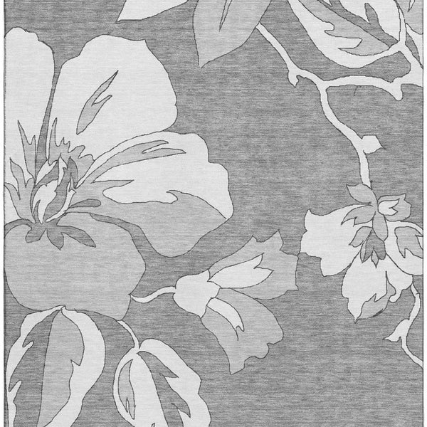 HomeRoots 10' X 14' Gray & Silver Floral Washable Area Rug – UV Protected, Durable, Ideal for High-Traffic Spaces! 667981